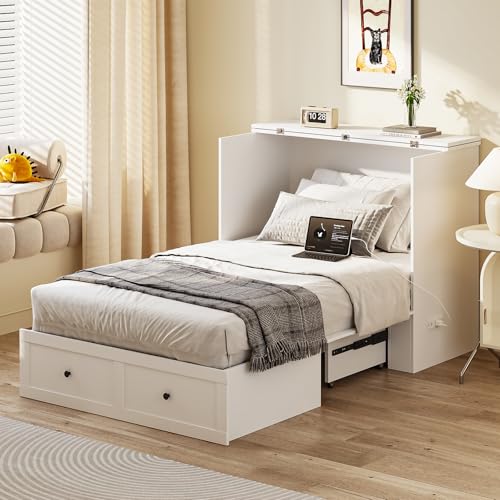Murphy Bed with Storage and Charging Station, Foldable Panel, for Guest Bedroom, Living Room, Office V324