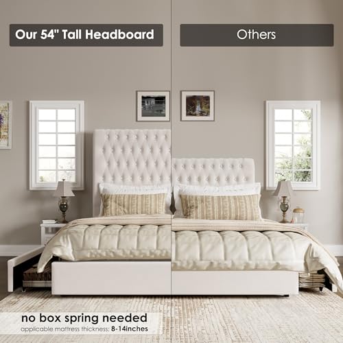 Velvet Upholstered King Bed Frame with Tall Headboard and Storage Drawers L58367