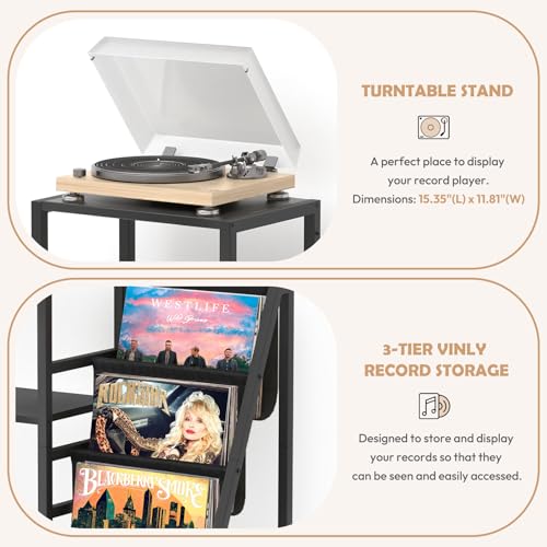 Record Player Stand with Guitar and Vinyl Storage Z518258