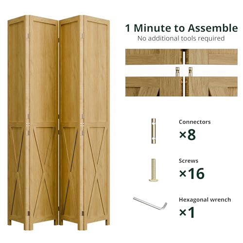 Wood Room Divider 4 Panel Folding Privacy Screen P37574
