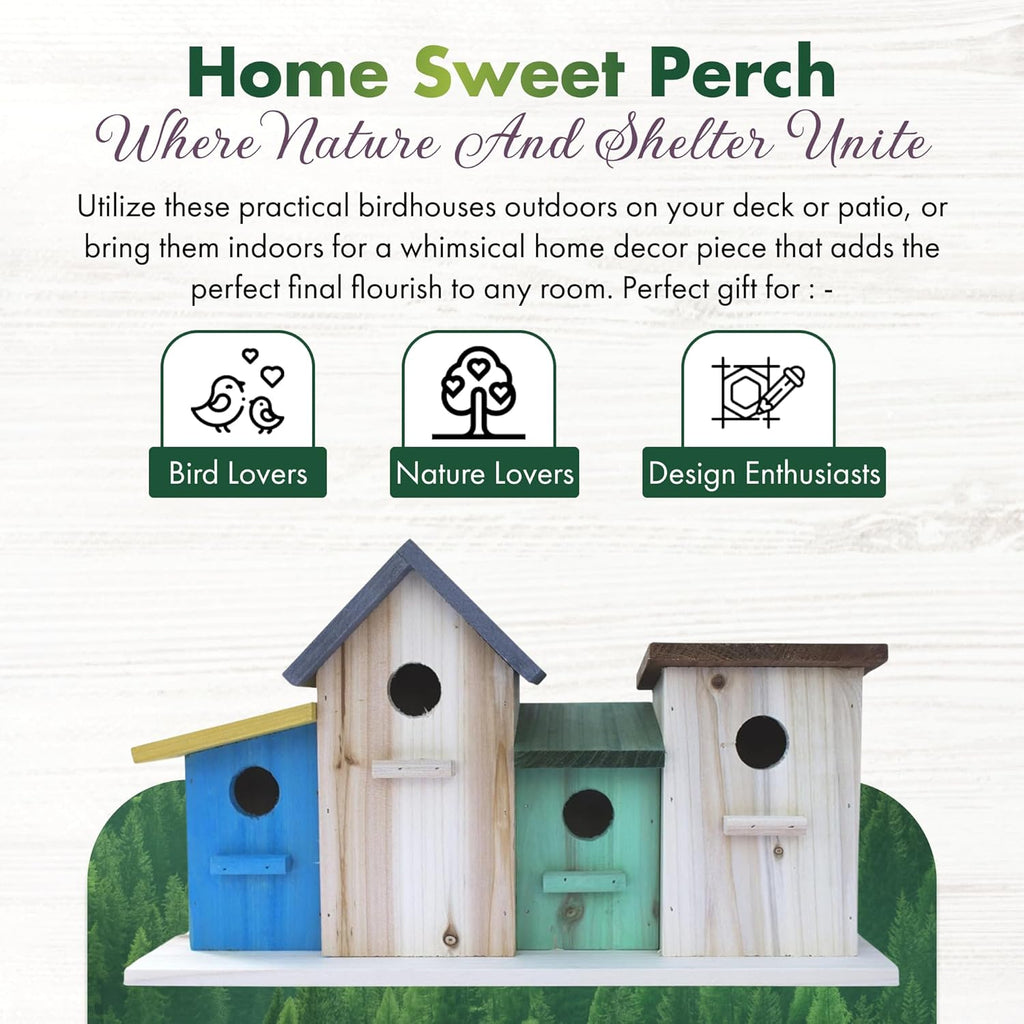 4 Hole Bird House for Outside Hanging, Decorative Feeder for Bluebirds, Wrens & Chickadees A57056