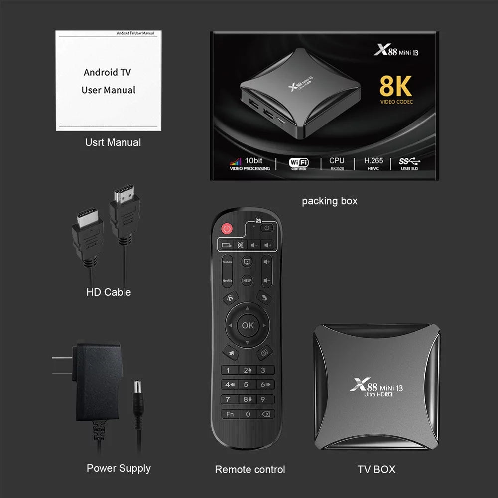 TV Box 4GB RAM 64GB ROM Quad-Core WiFi 8K HDR10+ Z42856