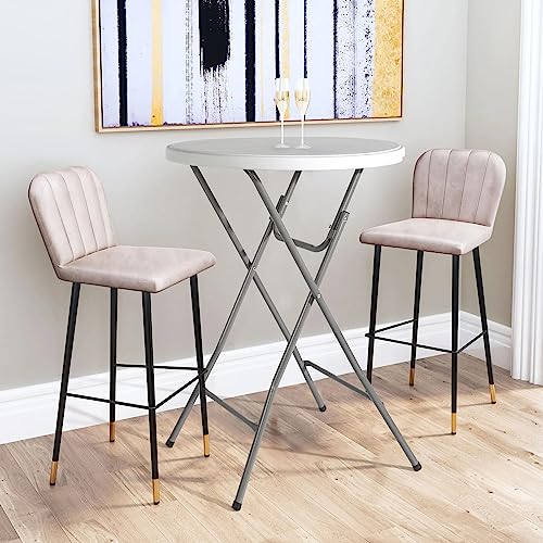 Folding Round Bar Table, HDPE Top with Gray Metal Finish, Black F15045