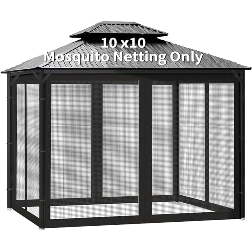 10x10 ft Gazebo Replacement Mosquito Netting with Zippers, 4-Panel Sidewall Y911936