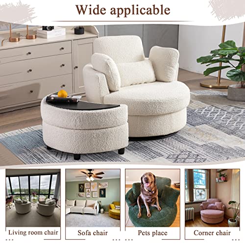 Swivel Barrel Chair with Ottoman for Living Room Bedroom, White W553228