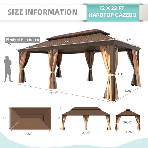 12x16 ft Hardtop Gazebo with Galvanized Steel Roof, Curtains and Netting V821