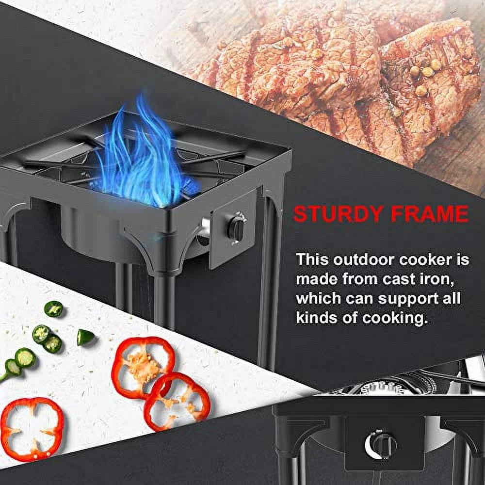 Portable Propane Stove, Single Burner with Gas Hose and Detachable Legs W2767