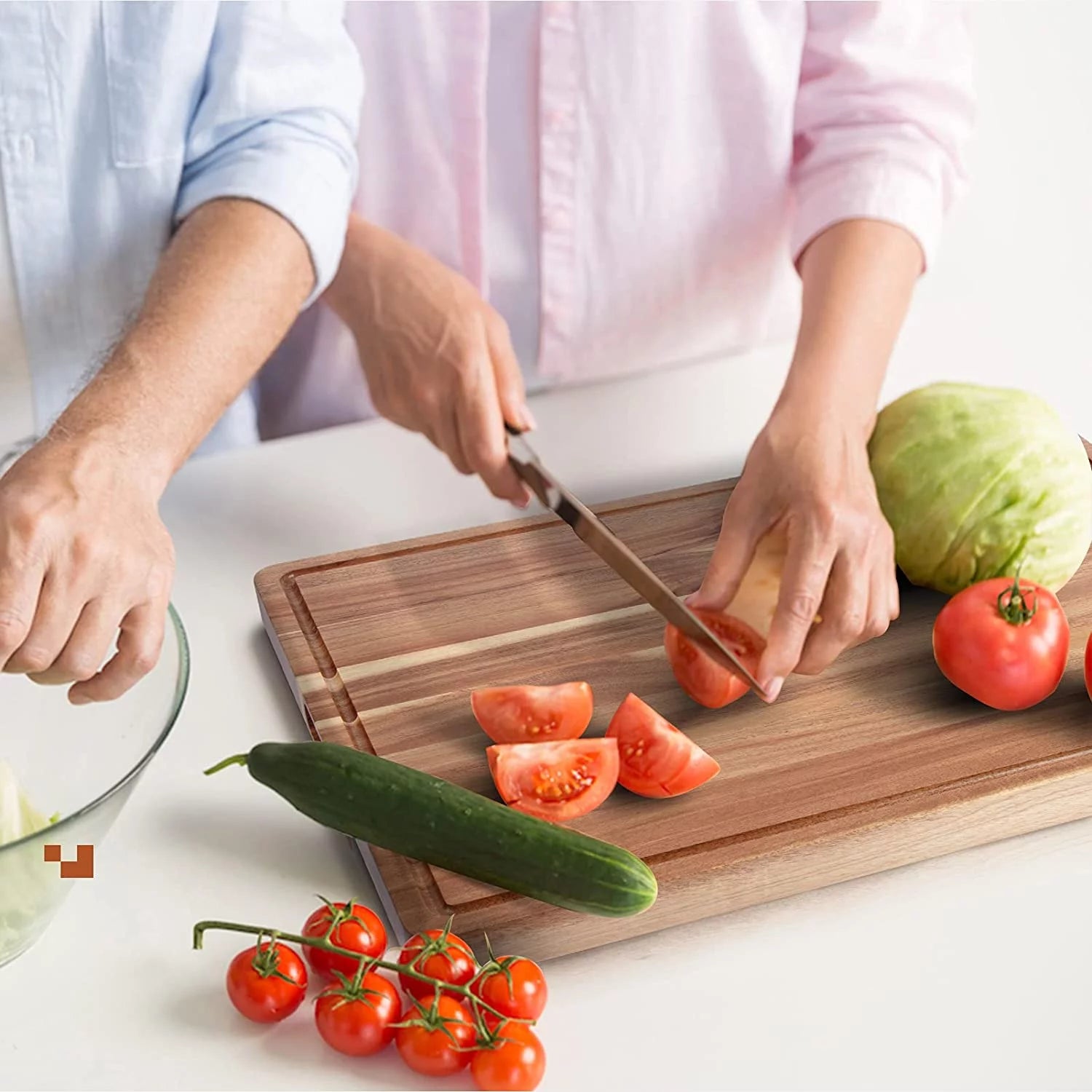 Acacia Wood Cutting Board with Juice Groove, Extra Large Butcher Block for Kitchen D236377