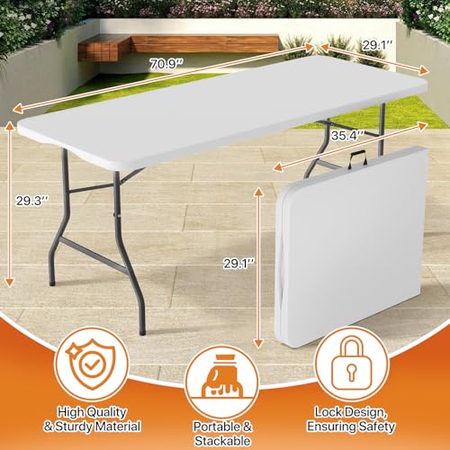 Folding Table 6 Foot Heavy Duty Plastic Portable Indoor Outdoor Utility X45759