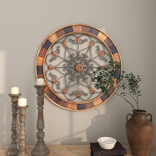 Metal Fleur De Lis Wall Decor with Perforated Details, 25 x 23 Inch O96116
