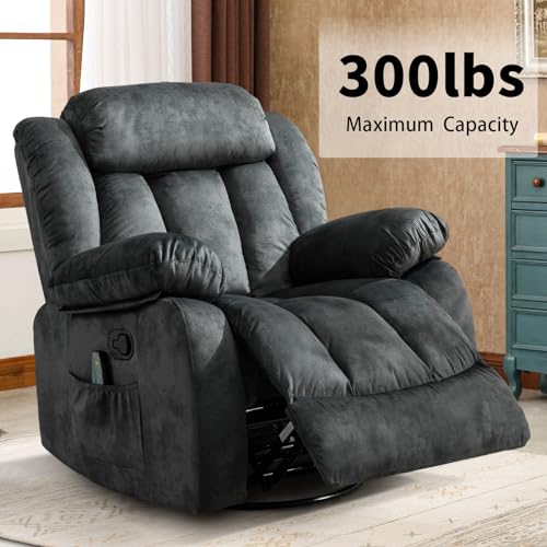 Massage Swivel Rocker Recliner Chair with Heat and Vibration, 360 Degree Swivel Manual Recliners, Grey Y4896