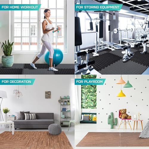 Puzzle Exercise Mat for Home Gym, EVA Interlocking Foam Floor Tiles with Border I79139