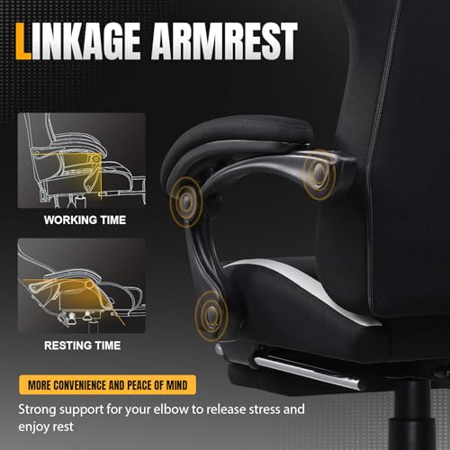 Gaming Chair Ergonomic Office Chair with Foot Rest, Breathable Fabric Computer Chair with Headrest and Lumbar Support V504535