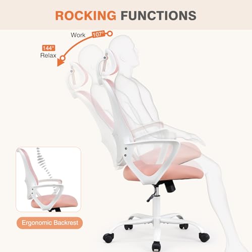 Ergonomic High-Back Mesh Office Chair with Wheels, Pink X2221