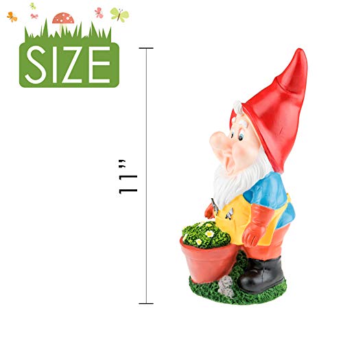 Garden Gnome Figurine Polyresin Statue for Lawn, 11 Inches J14234