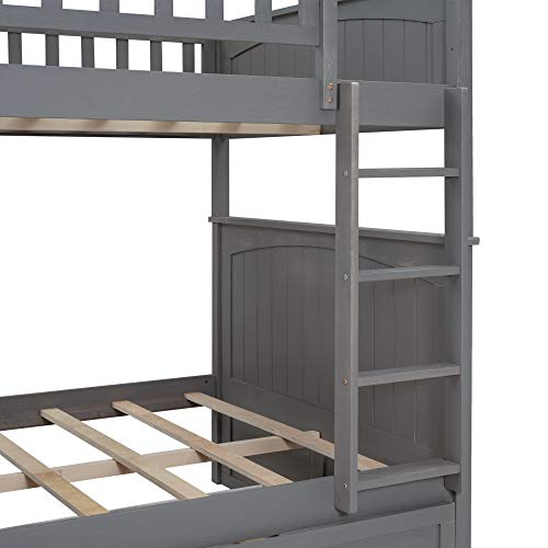 Twin Over Full Bunk Bed with Slide and Stairs for Kids E212
