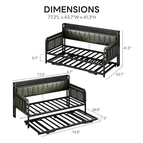 Daybed with Trundle and Storage Headboard, Twin Size, Grey M473750