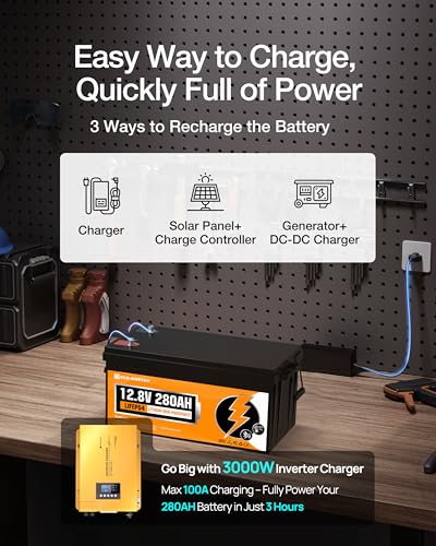 12V 280Ah LiFePO4 Lithium Battery with Bluetooth, Low Temp Protection, 200A BMS N78273