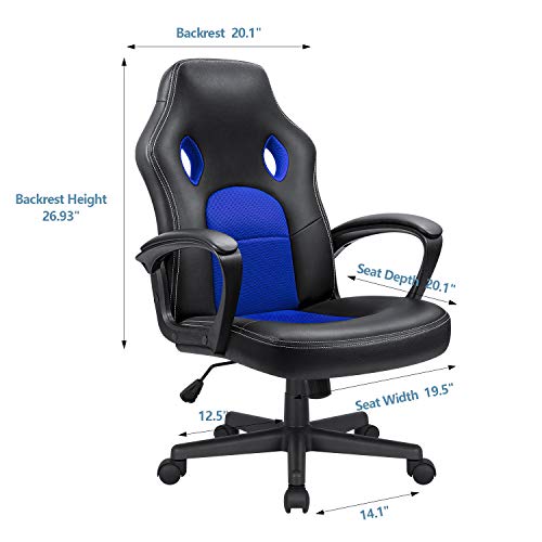 High Back Ergonomic Leather Gaming Chair, Adjustable (Blue) R643180