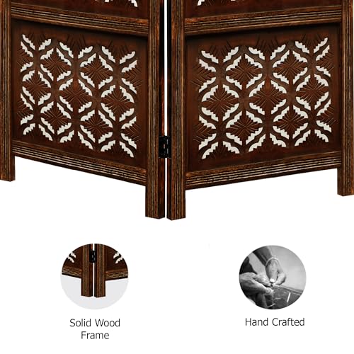 4 Panel Folding Wood Room Divider, Antique Brown, 72 x 80 L396608