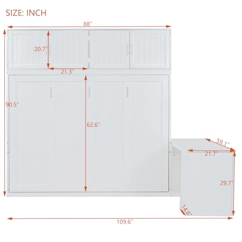 Twin Murphy Bed with Wall Frame, Closet, Drawers and Desk, White D510253