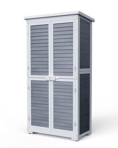 Outdoor Storage Cabinet with 3 Shelves, Double Lockable Wooden Garden Shed Z175