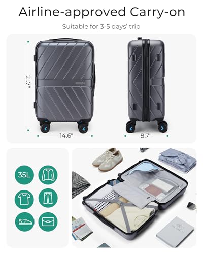 Carry On Luggage 22x14x9 with TSA Lock, Hardside Spinner Suitcase 20 inch Black P3277