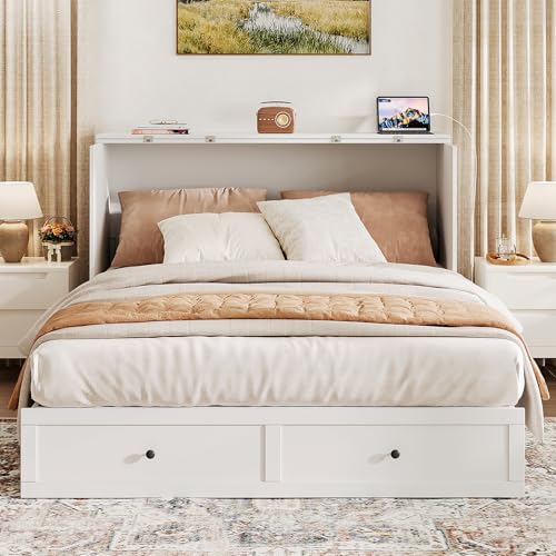 Murphy Bed with Storage and Charging Station, Foldable Panel, for Guest Bedroom, Living Room, Office V324