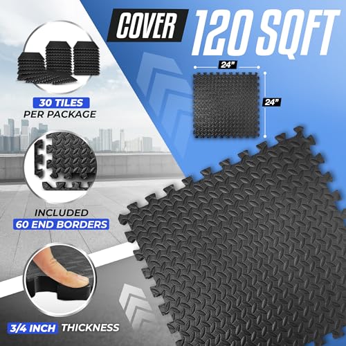 Puzzle Exercise Mat for Home Gym, EVA Interlocking Foam Floor Tiles with Border I79139