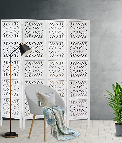 4 Panel Folding Wood Room Divider, Antique Brown, 72 x 80 L396608