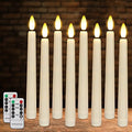 Flameless Taper Candles Flickering with Remote & Timer, 4PCS Battery Operated Window Candles with Gold Candlesticks & Suction Cups, 8 Inch Warm White 3D Flame Candle for Home Xmas Decor(Ivory)