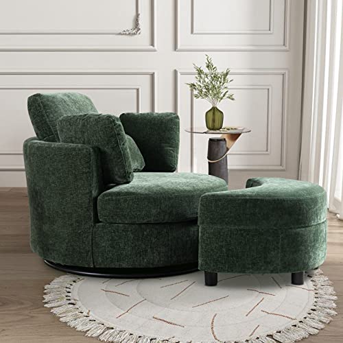 Swivel Barrel Chair with Ottoman for Living Room Bedroom, White W553228