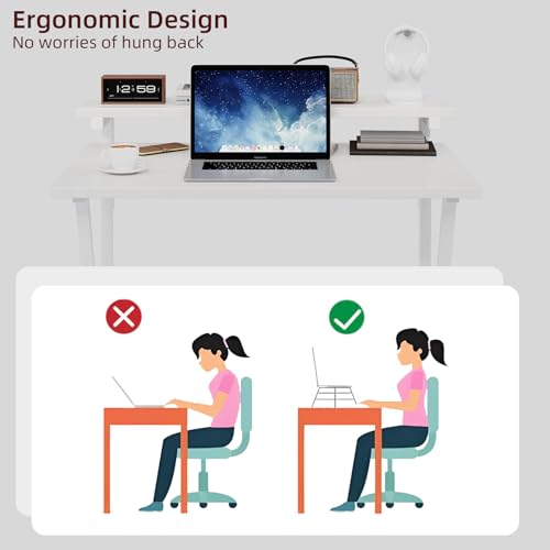 Small Desk with Adjustable Monitor Stand for Small Spaces, Grey D8453
