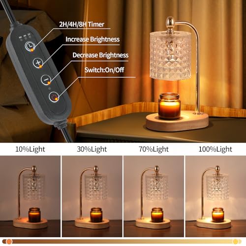 Candle Warmer Lamp with Timer and Dimmer, Electric Gold Wax Warmer with 2 Bulbs X508415