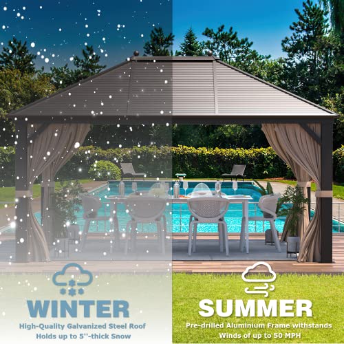 12x16 ft Hardtop Gazebo with Galvanized Steel Roof, Curtains and Netting V821