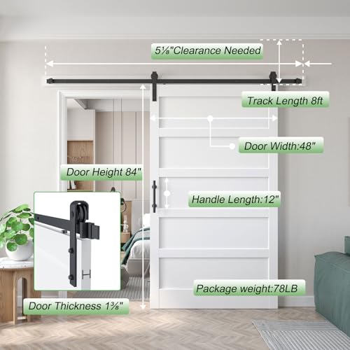 White Barn Door with Sliding Hardware Kit, 7FT, 5-Panel K864232