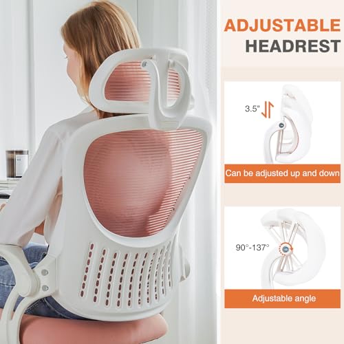 Ergonomic High-Back Mesh Office Chair with Wheels, Pink X2221