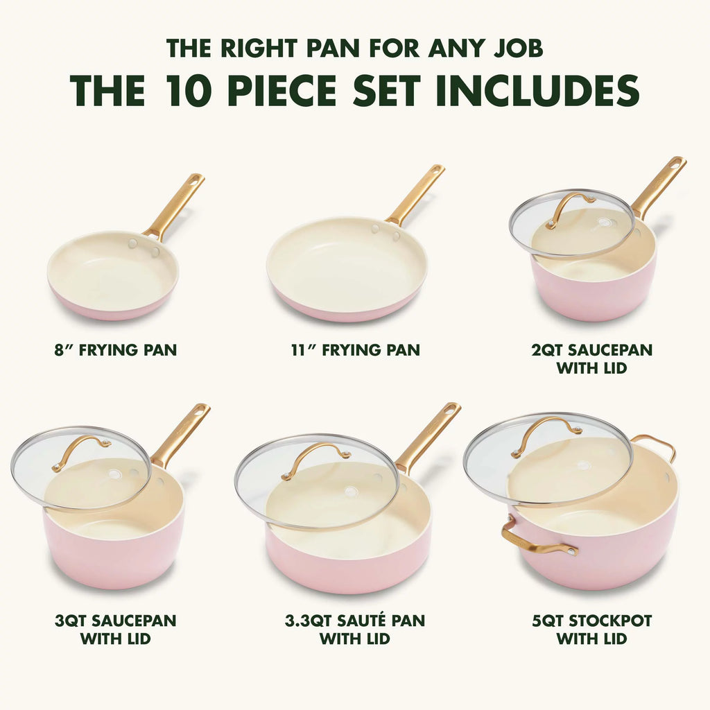 Healthy Ceramic Nonstick 10-Piece Cookware Set, Blush Pink B548993