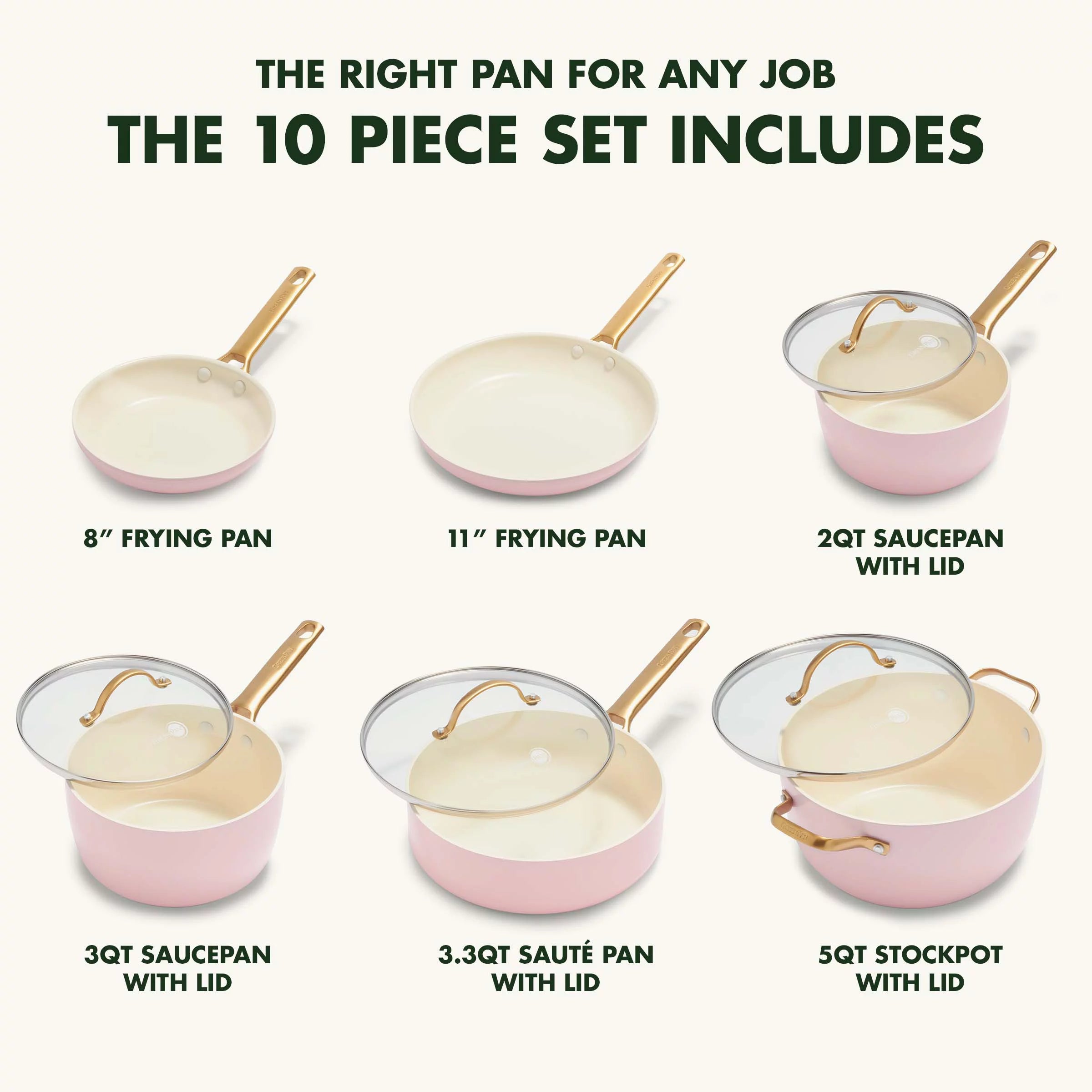 Healthy Ceramic Nonstick 10-Piece Cookware Set, Blush Pink B548993