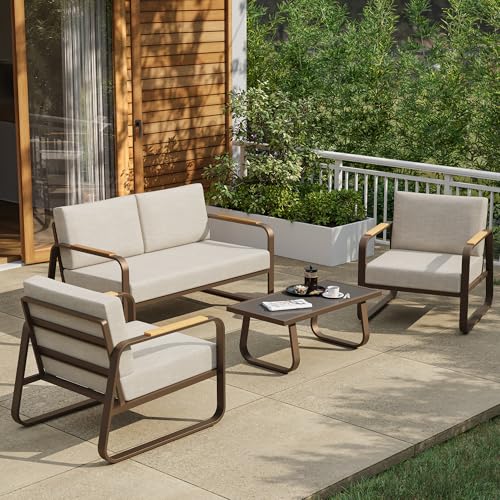 4-Piece Outdoor Patio Set with Sofa and Tempered Glass Table F97509