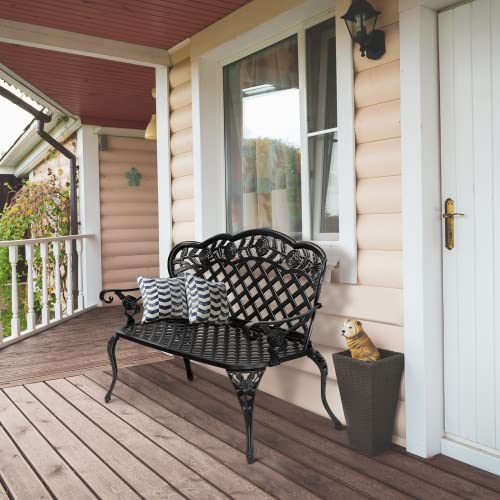 Antique Cast Aluminum Outdoor Bench for 2-3 People, Black C455