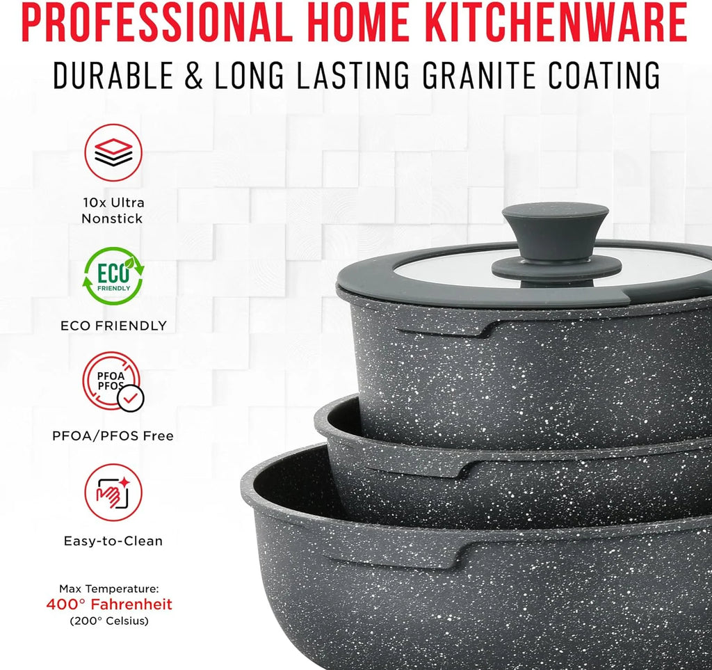 Detachable 15-Piece Cookware Set, Granite Non-Stick, Oven-Safe M216
