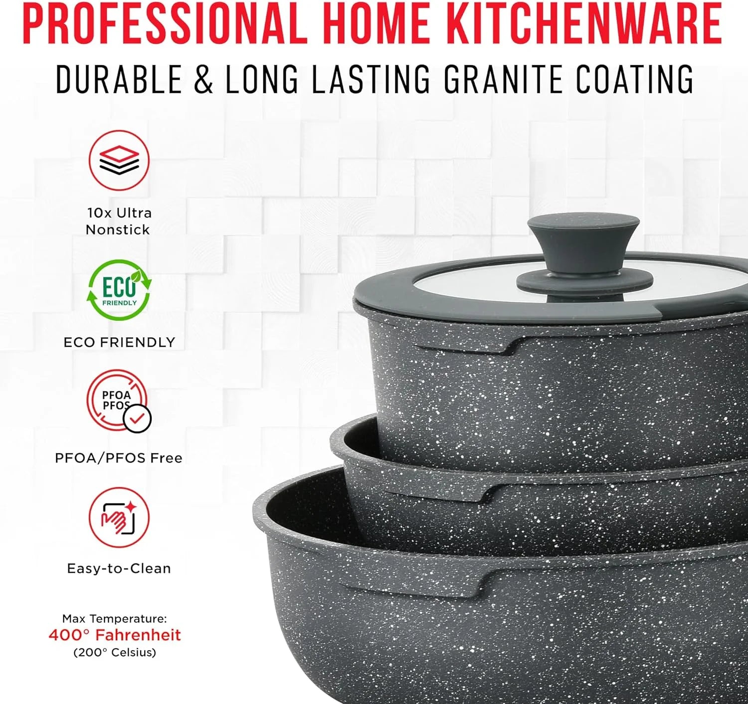 Detachable 15-Piece Cookware Set, Granite Non-Stick, Oven-Safe M216