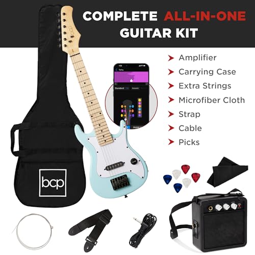 30in Kids Electric Guitar Beginner Starter Kit with Amplifier, Metallic Blue U78618