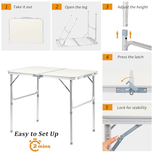 3ft Aluminum Folding Camping Table with Carrying Handle L179408