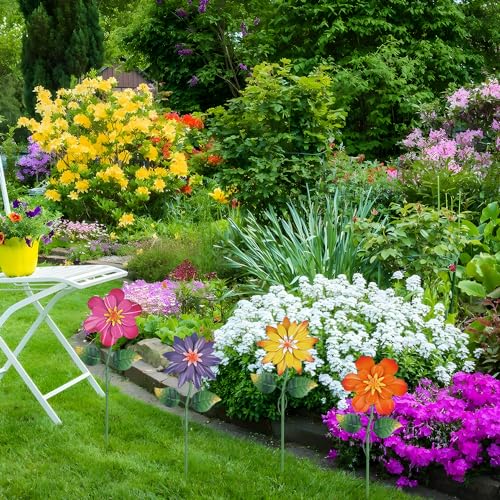 Metal Flower Decorative Garden Stakes, 4 Pcs 19" Outdoor Yard Art E201079