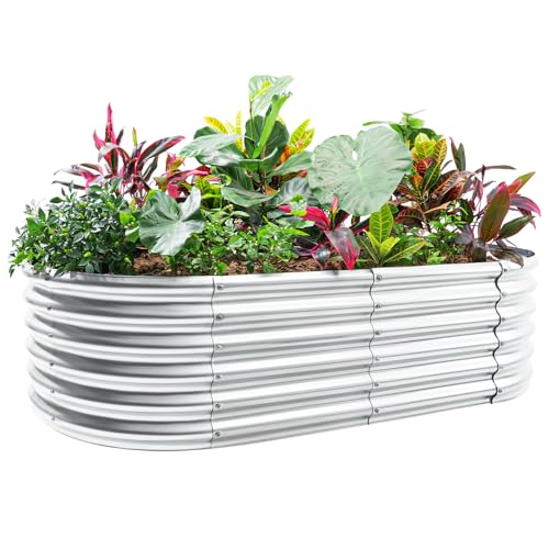Galvanized Raised Garden Bed Kit, Oval Metal Planter Box for Vegetables E707229
