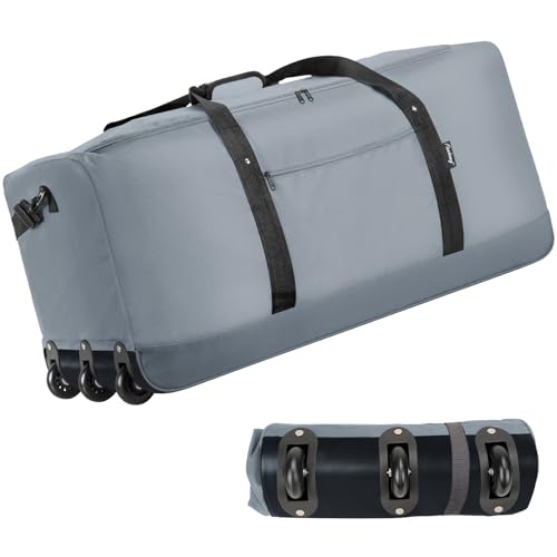 Finnhomy 120L Foldable Rolling Duffel Bag with 3 Wheels, Light Weight Travel Duffel bag with Large Loading Capacity, 32 inch Rolling Duffel bag with Shoulder Strap for Travel Camping Sports