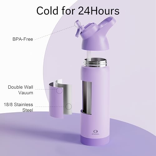 Insulated Stainless Steel Water Bottle with Straw, 24 oz X205853