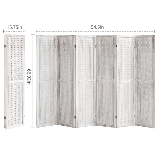 Wooden Pegboard Room Divider, 5.6Ft Folding Privacy Screen P5676